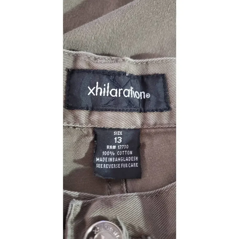 Xhilaration Junior's Army Green Jean Midi Skirt Raw Hem Size 13 - Picture 4 of 8